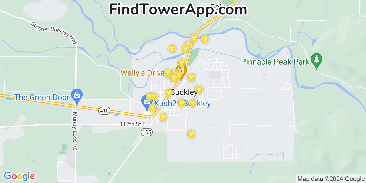 AT&T 4G/5G cell tower coverage map Buckley, Washington