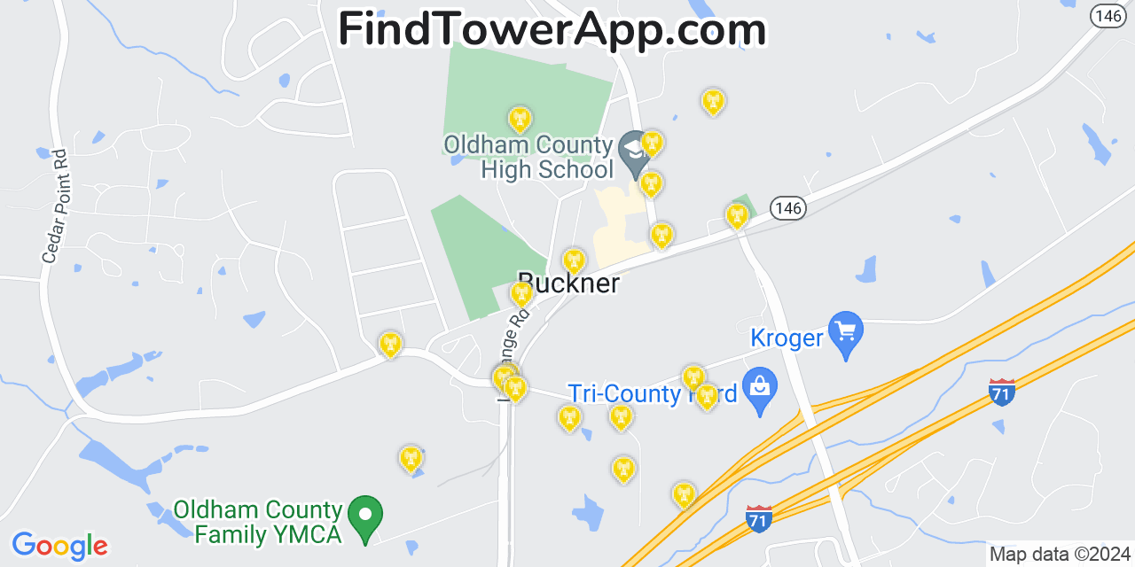 AT&T 4G/5G cell tower coverage map Buckner, Kentucky