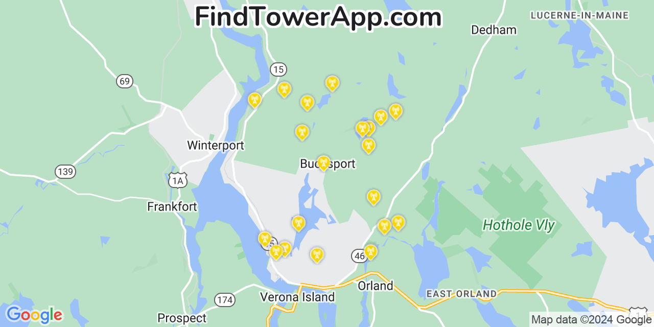 AT&T 4G/5G cell tower coverage map Bucksport, Maine