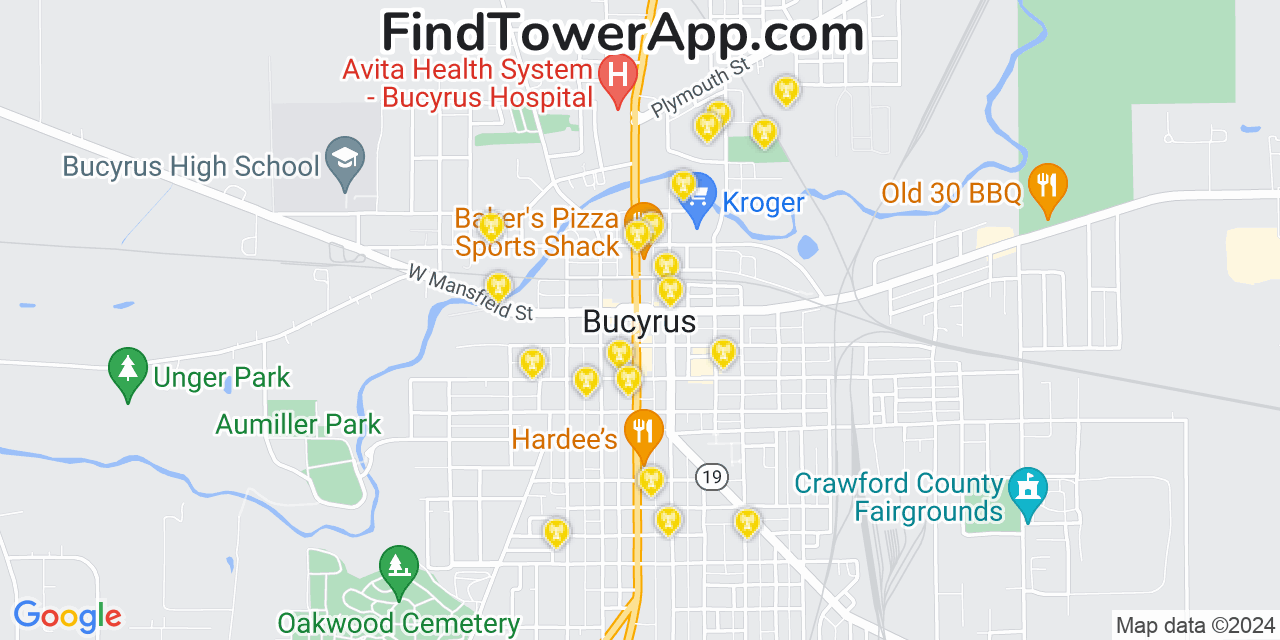 AT&T 4G/5G cell tower coverage map Bucyrus, Ohio