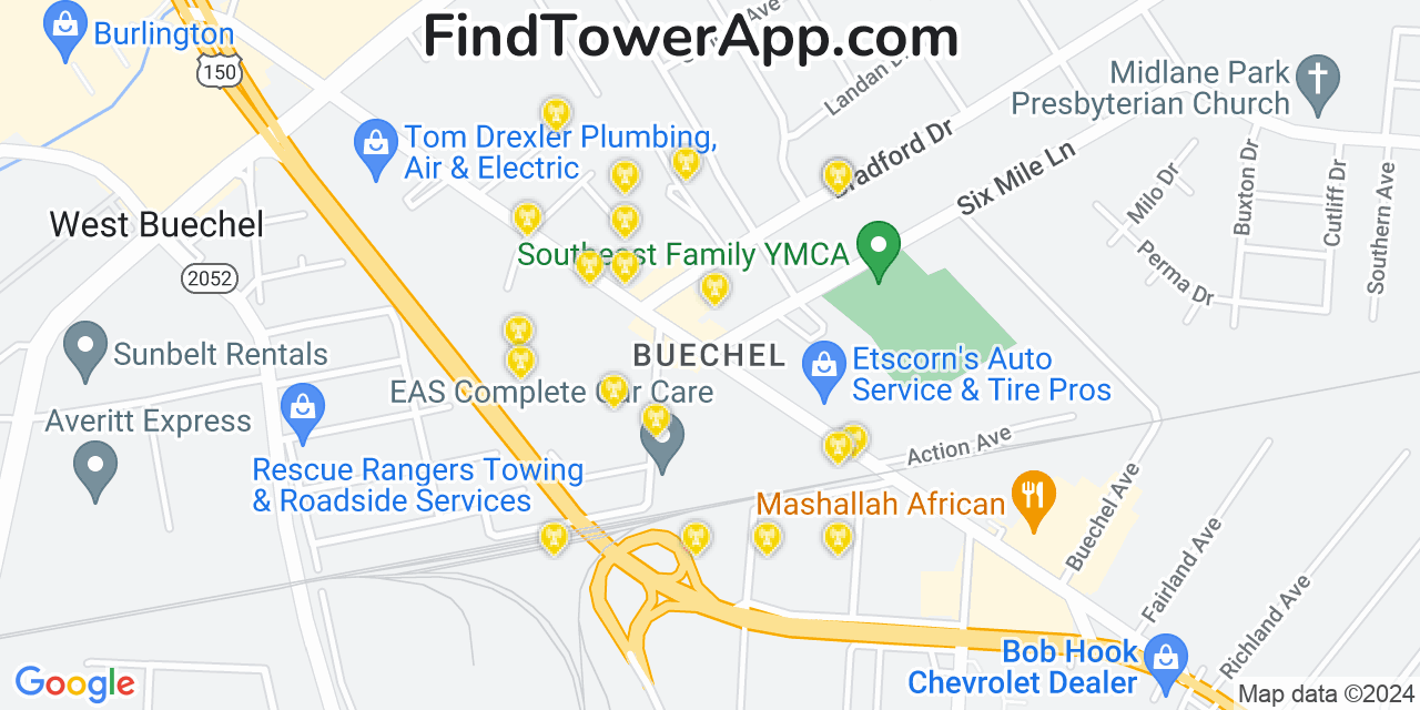 Verizon 4G/5G cell tower coverage map Buechel, Kentucky