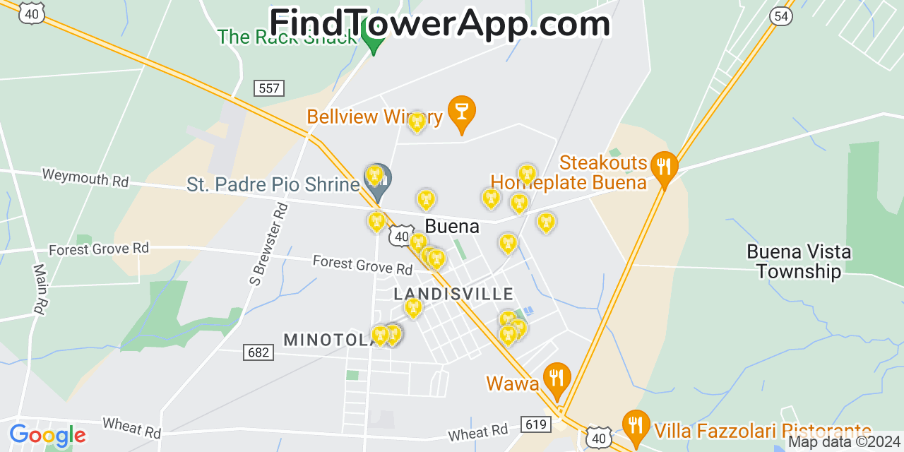 AT&T 4G/5G cell tower coverage map Buena, New Jersey