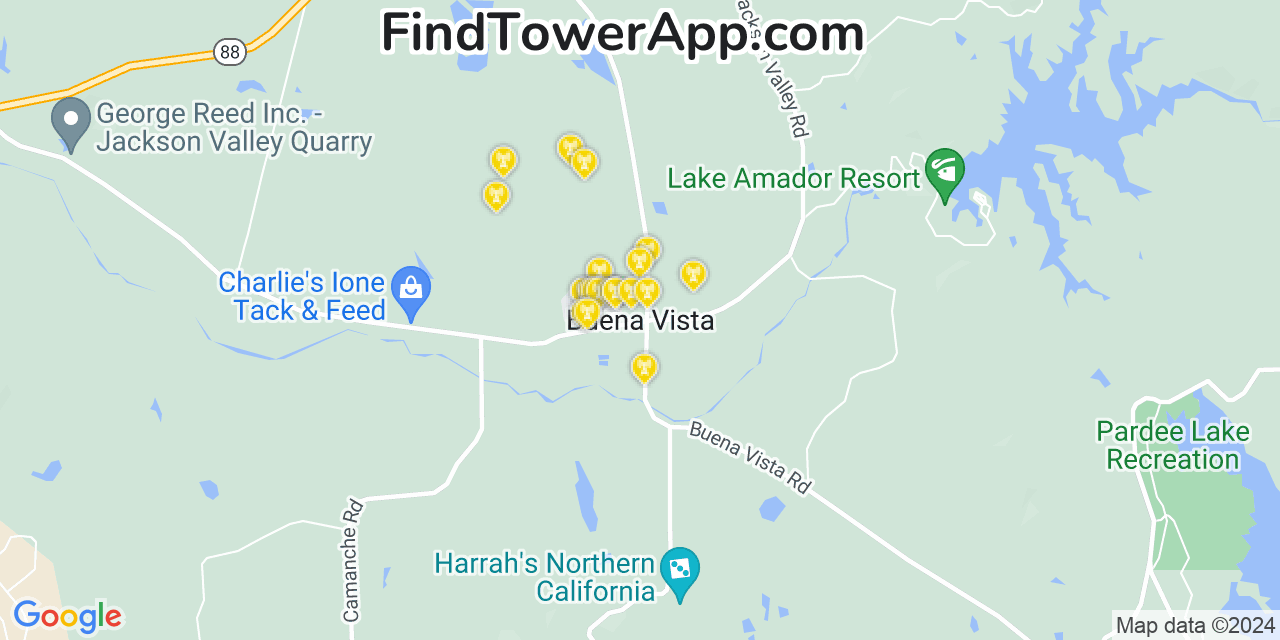 Verizon 4G/5G cell tower coverage map Buena Vista, California