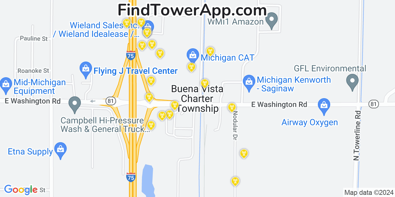 AT&T 4G/5G cell tower coverage map Buena Vista, Michigan