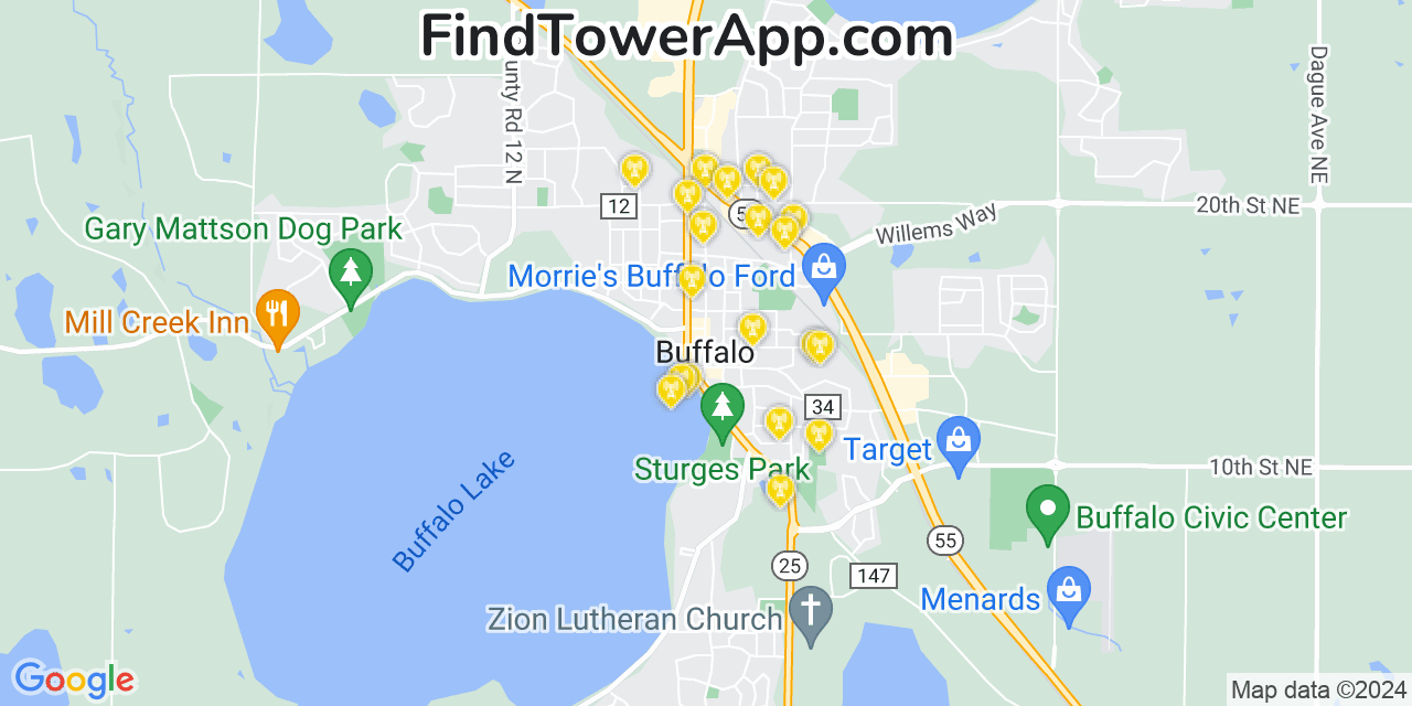 AT&T 4G/5G cell tower coverage map Buffalo, Minnesota