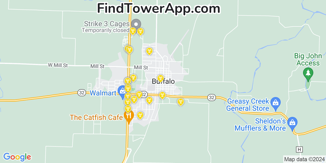 AT&T 4G/5G cell tower coverage map Buffalo, Missouri