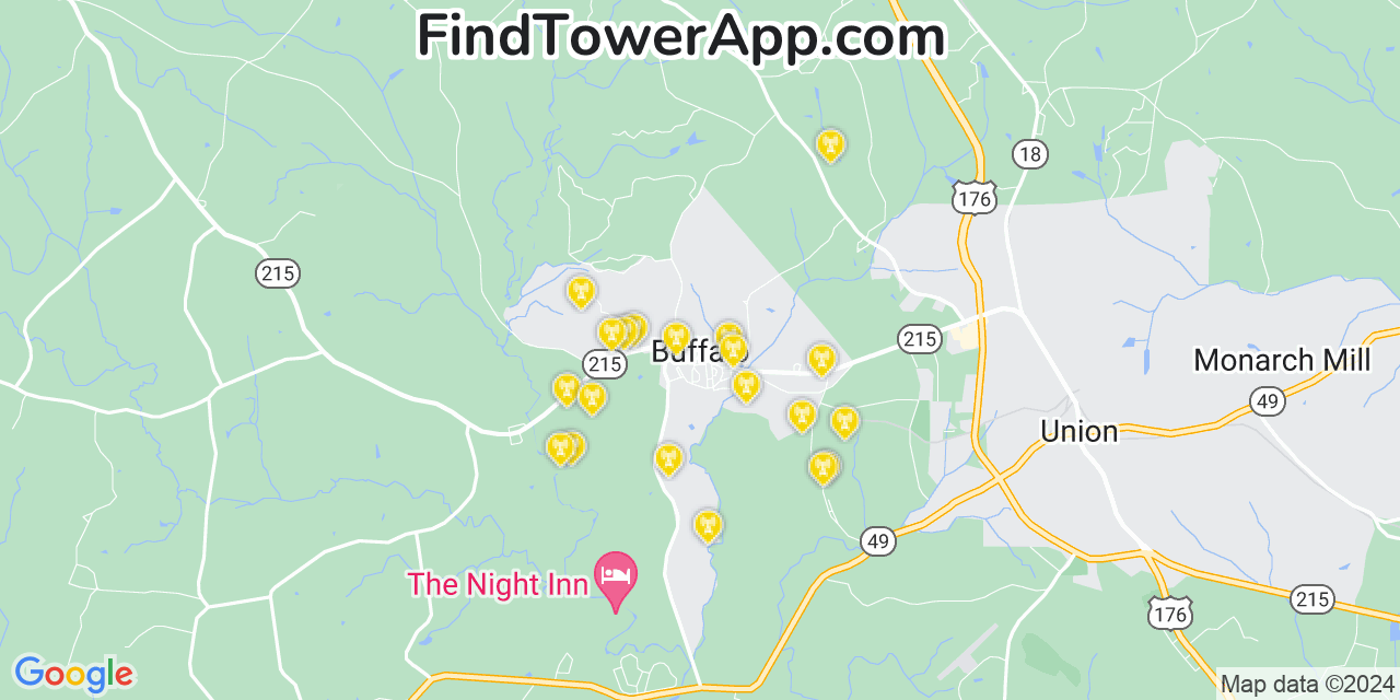 AT&T 4G/5G cell tower coverage map Buffalo, South Carolina