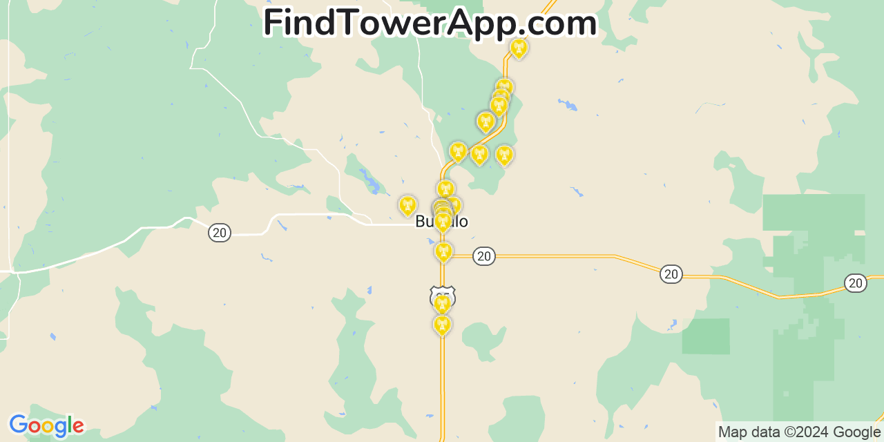 AT&T 4G/5G cell tower coverage map Buffalo, South Dakota