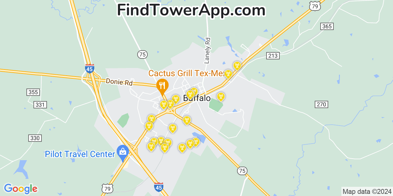 Verizon 4G/5G cell tower coverage map Buffalo, Texas