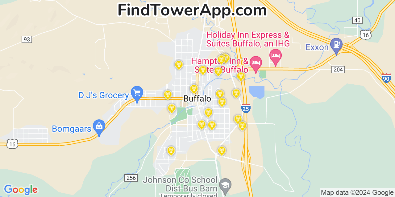 AT&T 4G/5G cell tower coverage map Buffalo, Wyoming
