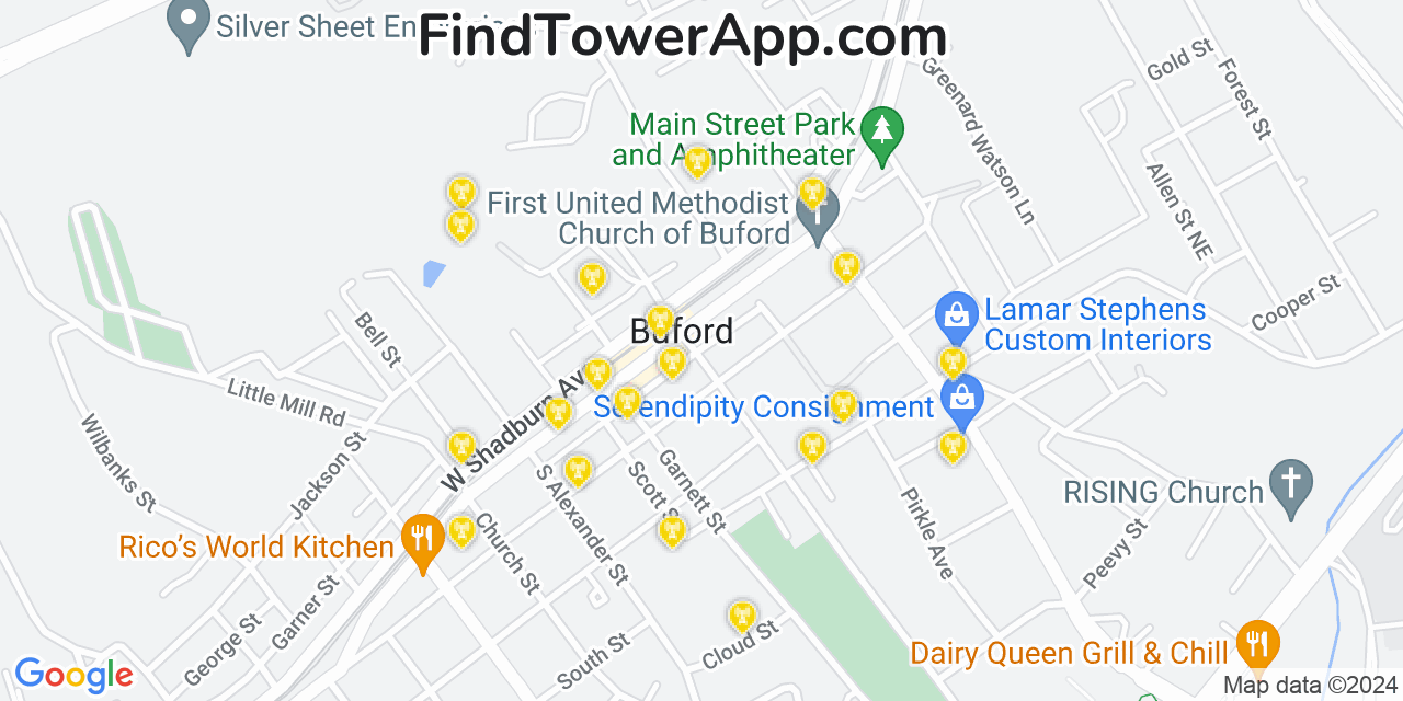 AT&T 4G/5G cell tower coverage map Buford, Georgia