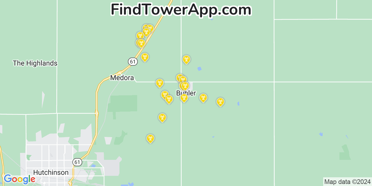 AT&T 4G/5G cell tower coverage map Buhler, Kansas