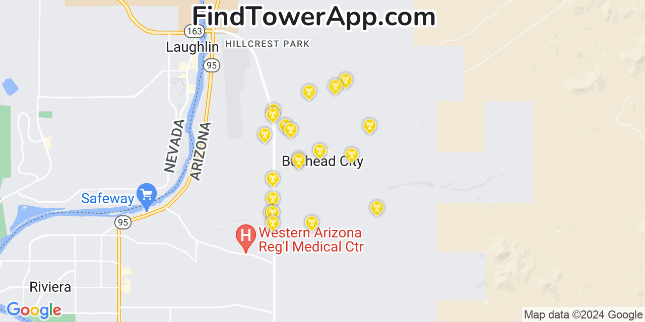 AT&T 4G/5G cell tower coverage map Bullhead City, Arizona