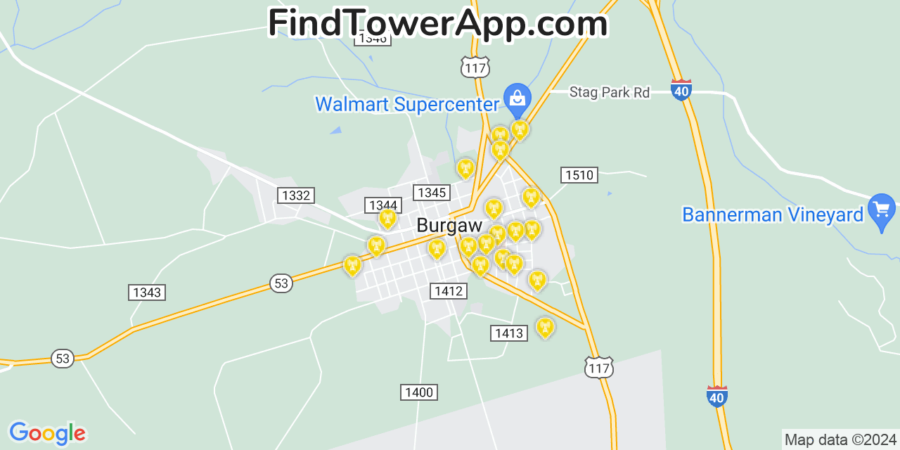 AT&T 4G/5G cell tower coverage map Burgaw, North Carolina