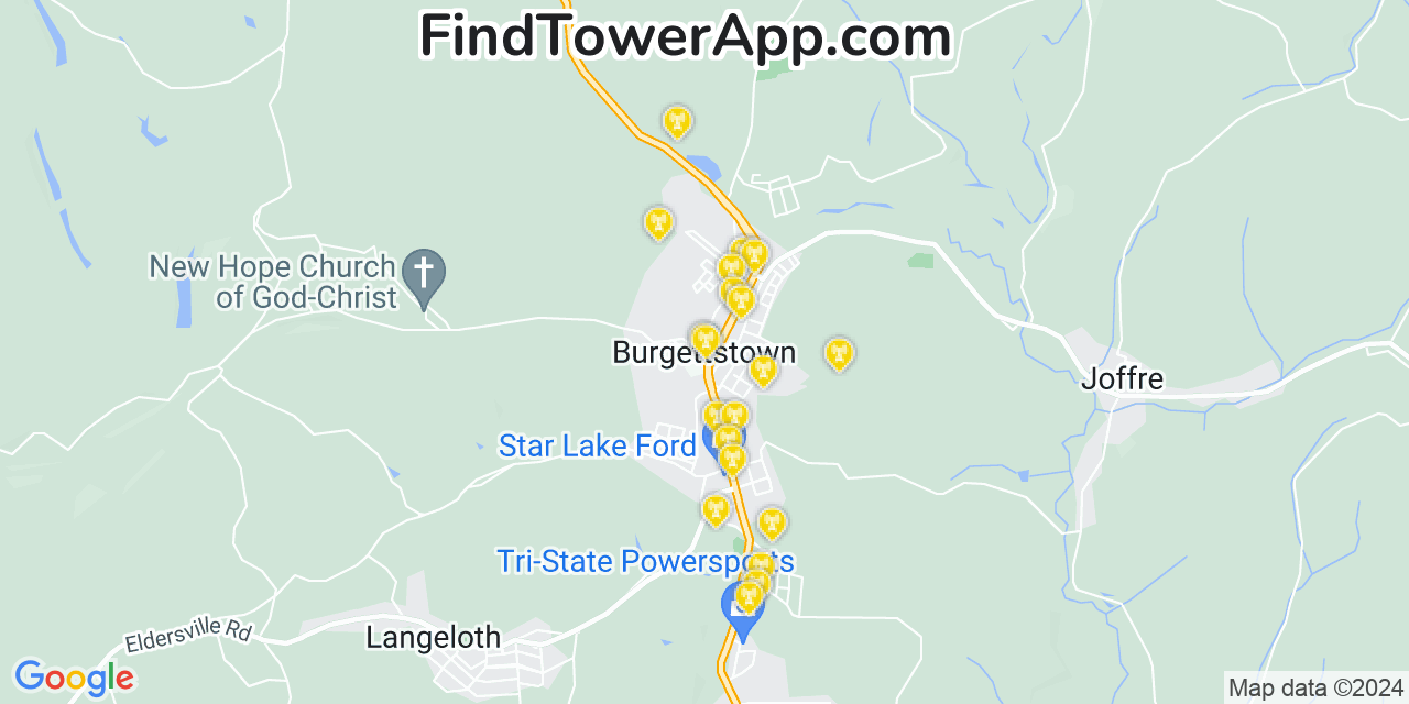 AT&T 4G/5G cell tower coverage map Burgettstown, Pennsylvania