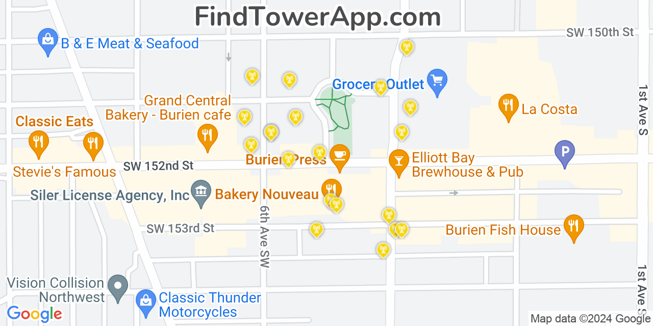 AT&T 4G/5G cell tower coverage map Burien, Washington