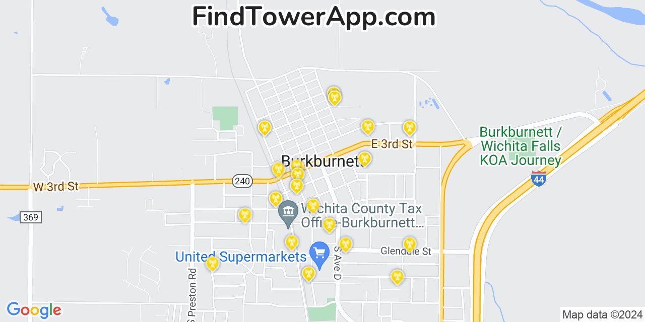 AT&T 4G/5G cell tower coverage map Burkburnett, Texas