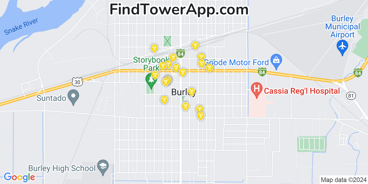AT&T 4G/5G cell tower coverage map Burley, Idaho