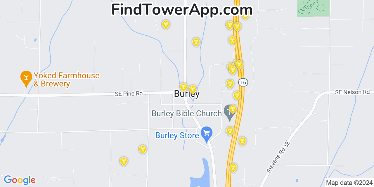 AT&T 4G/5G cell tower coverage map Burley, Washington