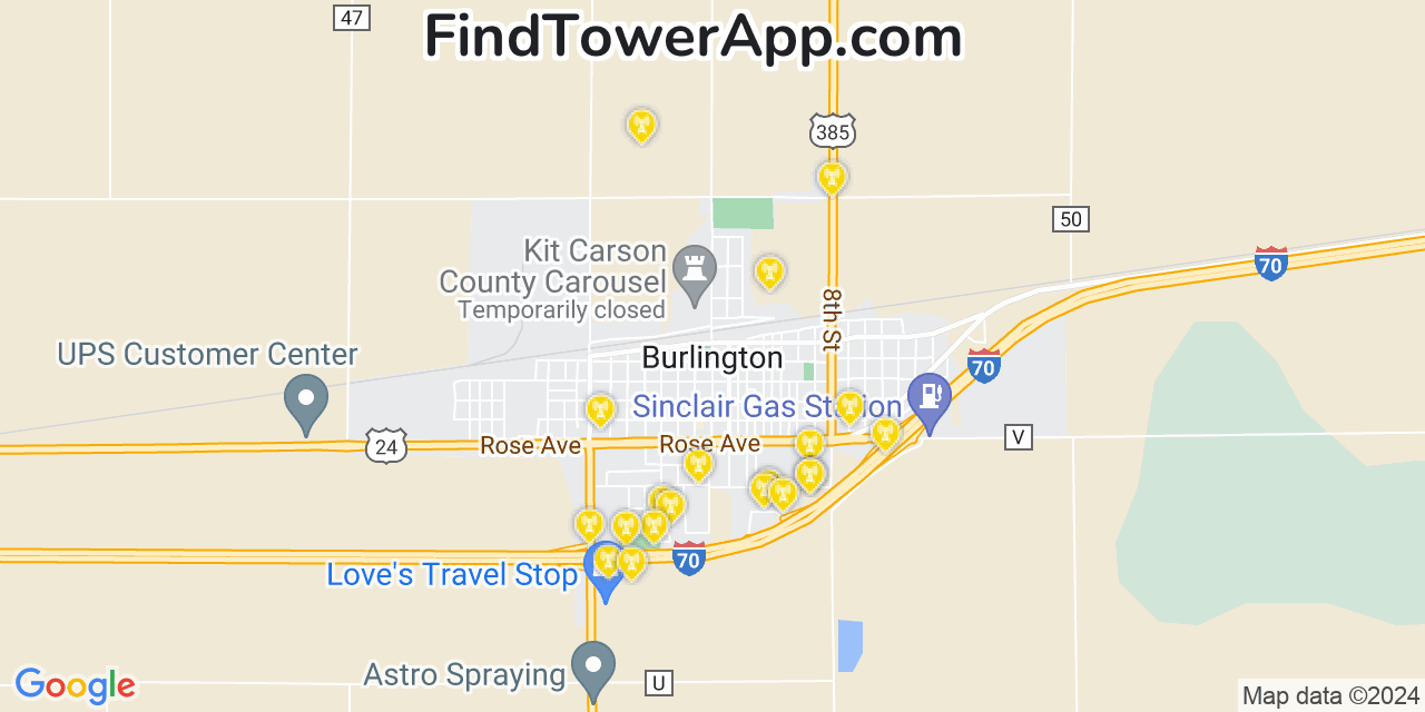 AT&T 4G/5G cell tower coverage map Burlington, Colorado