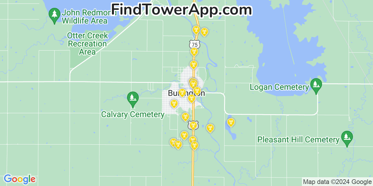 AT&T 4G/5G cell tower coverage map Burlington, Kansas