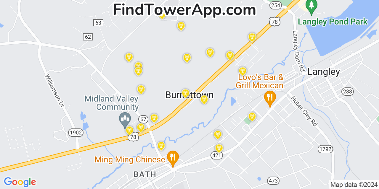 AT&T 4G/5G cell tower coverage map Burnettown, South Carolina