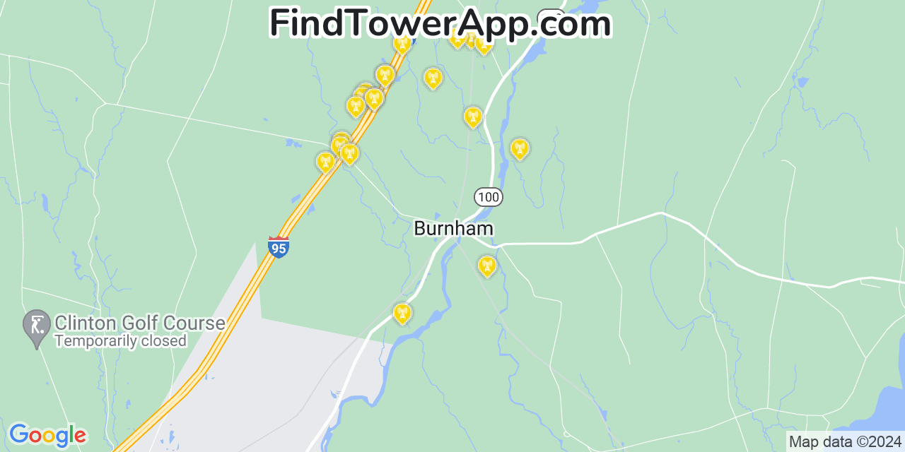 AT&T 4G/5G cell tower coverage map Burnham, Maine