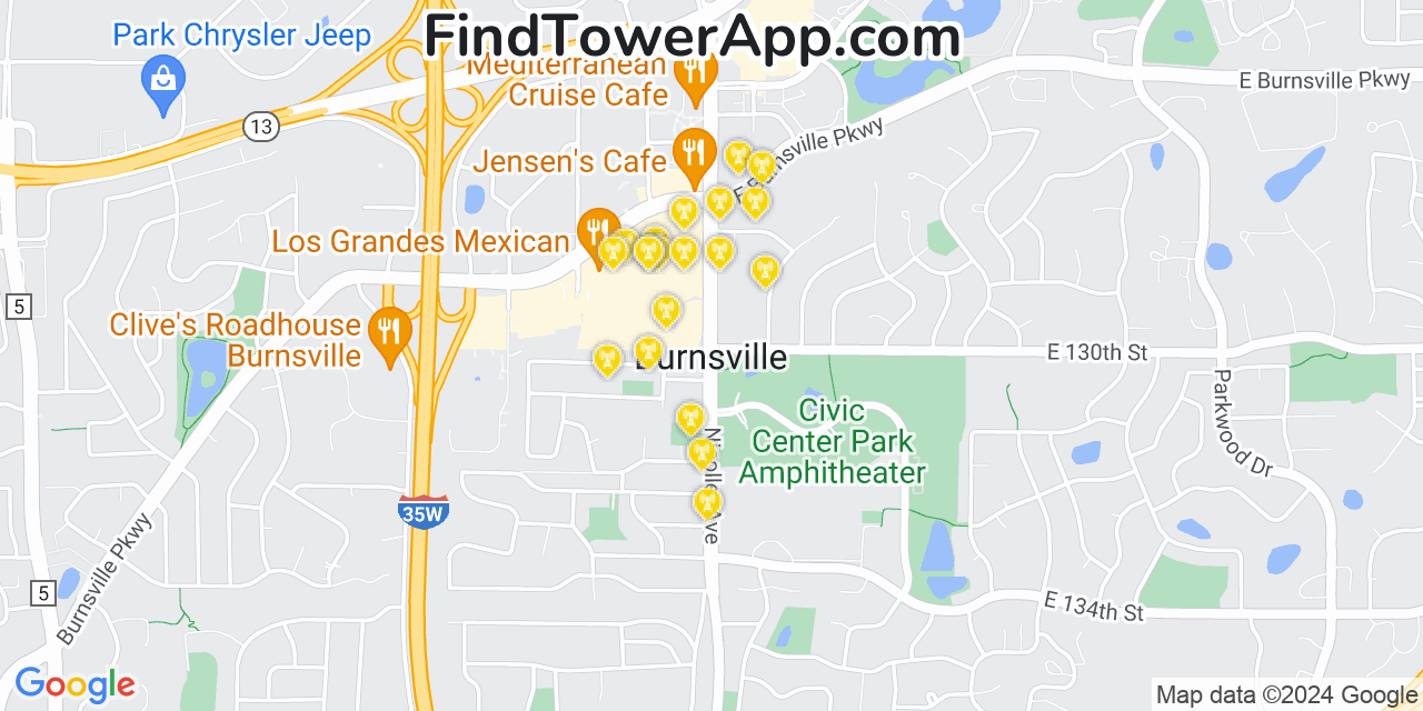 AT&T 4G/5G cell tower coverage map Burnsville, Minnesota