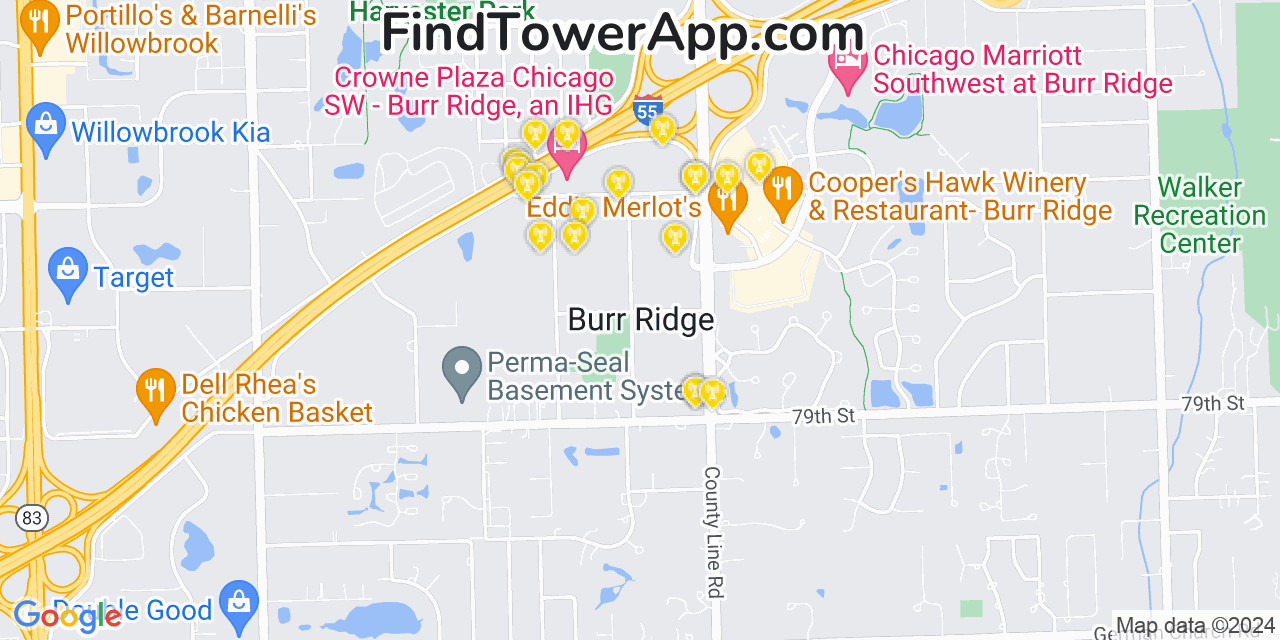 Verizon 4G/5G cell tower coverage map Burr Ridge, Illinois