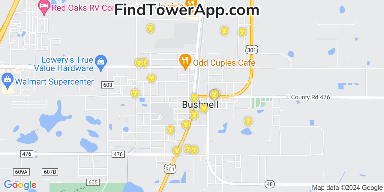 AT&T 4G/5G cell tower coverage map Bushnell, Florida