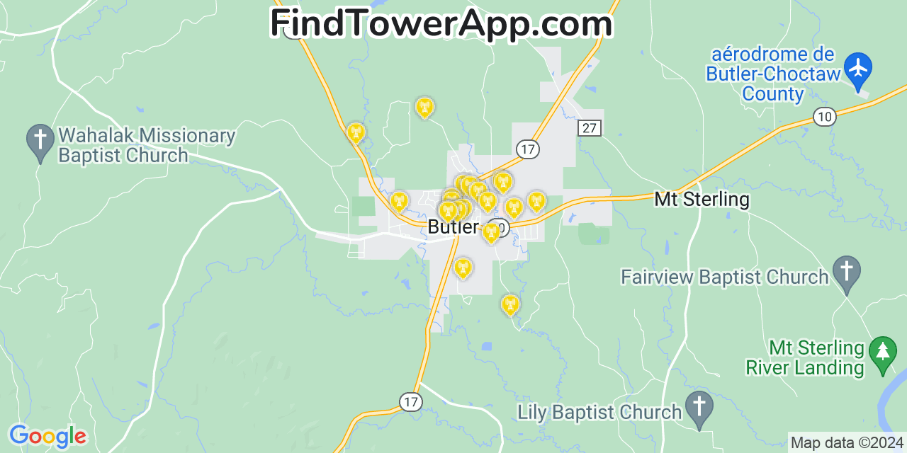 AT&T 4G/5G cell tower coverage map Butler, Alabama