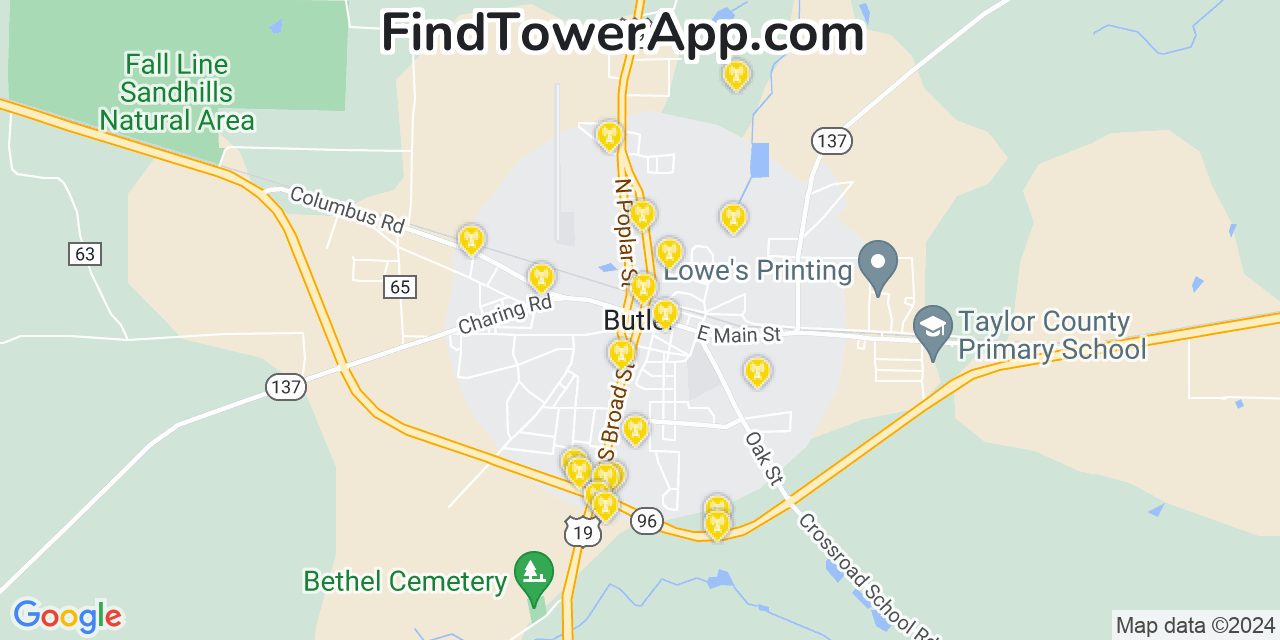 AT&T 4G/5G cell tower coverage map Butler, Georgia