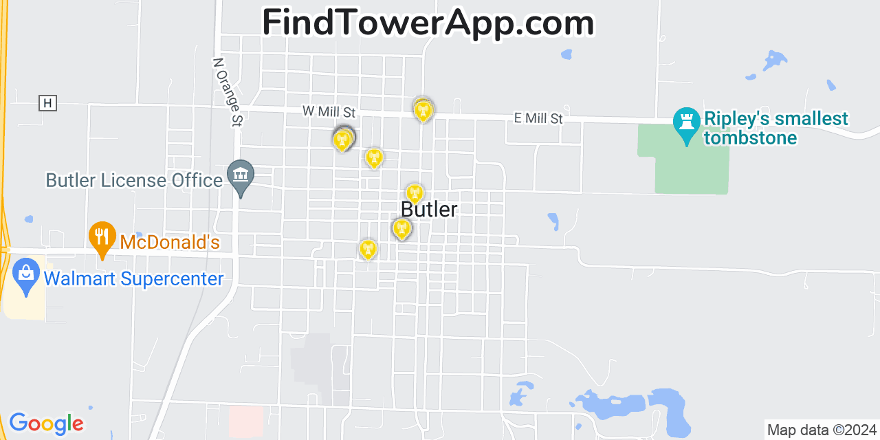 AT&T 4G/5G cell tower coverage map Butler, Missouri
