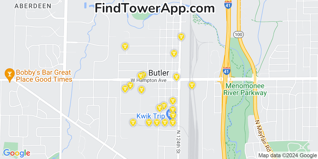 AT&T 4G/5G cell tower coverage map Butler, Wisconsin