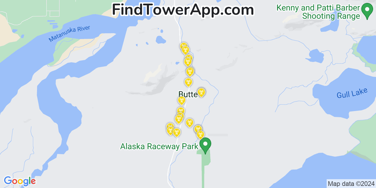 AT&T 4G/5G cell tower coverage map Butte, Alaska