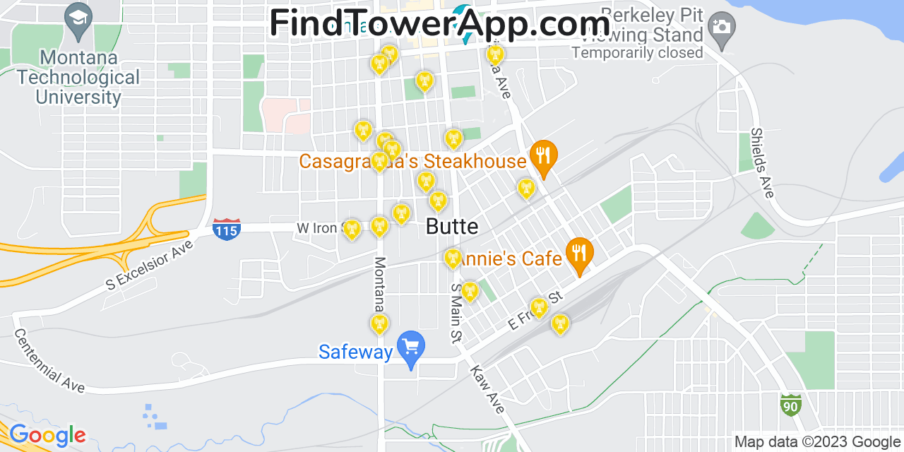AT&T 4G/5G cell tower coverage map Butte, Montana