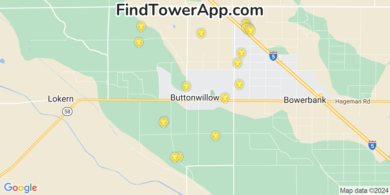 Verizon 4G/5G cell tower coverage map Buttonwillow, California