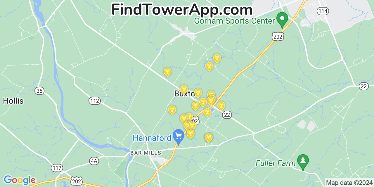 AT&T 4G/5G cell tower coverage map Buxton, Maine