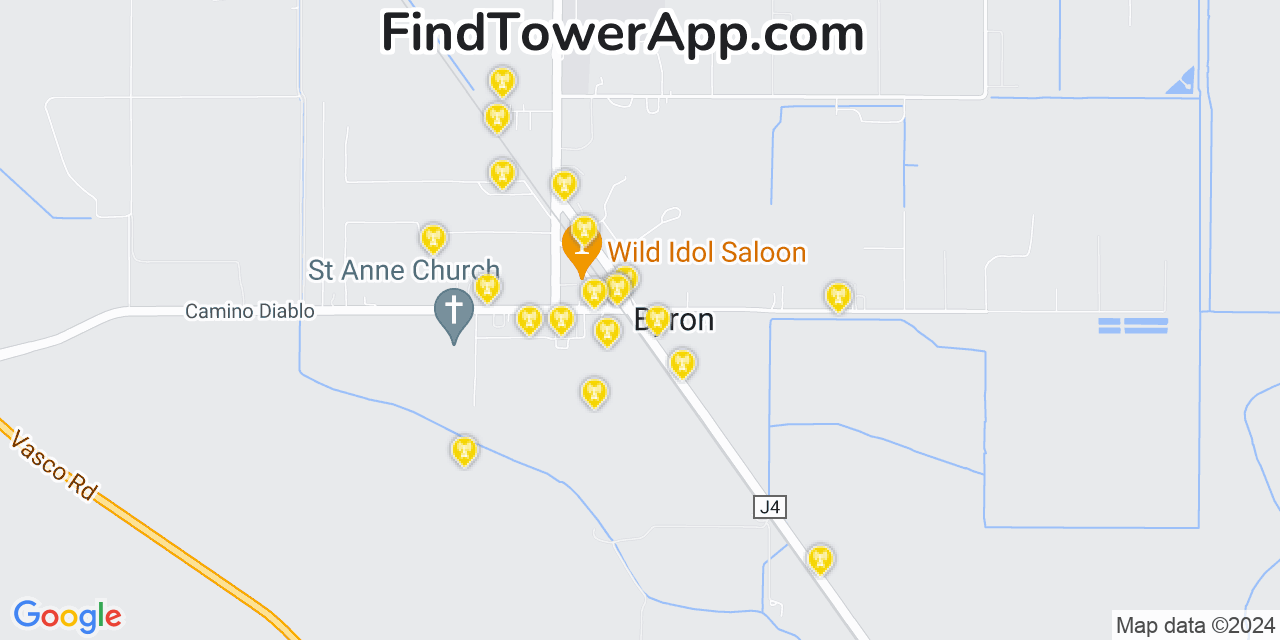 AT&T 4G/5G cell tower coverage map Byron, California