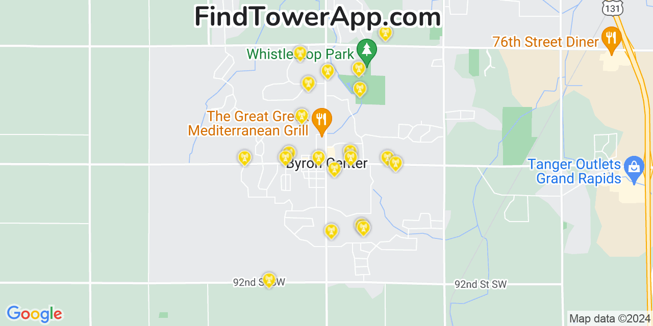 AT&T 4G/5G cell tower coverage map Byron Center, Michigan