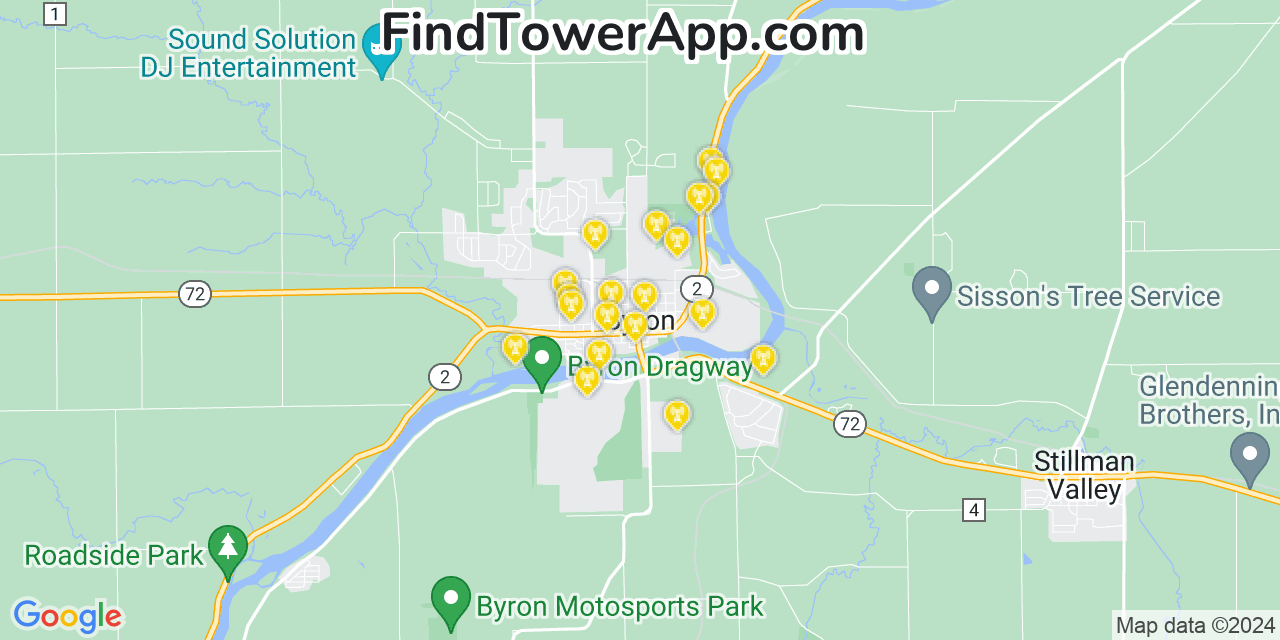 AT&T 4G/5G cell tower coverage map Byron, Illinois