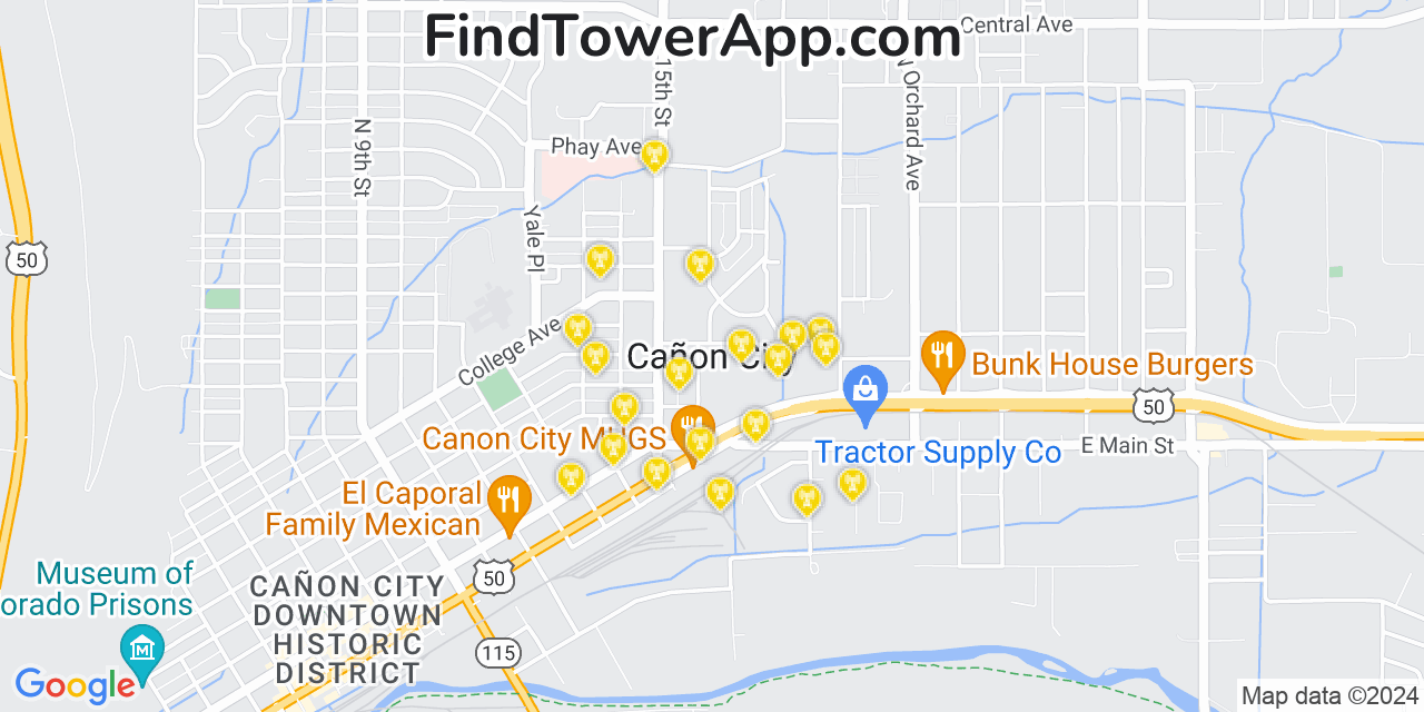 AT&T 4G/5G cell tower coverage map Cañon City, Colorado