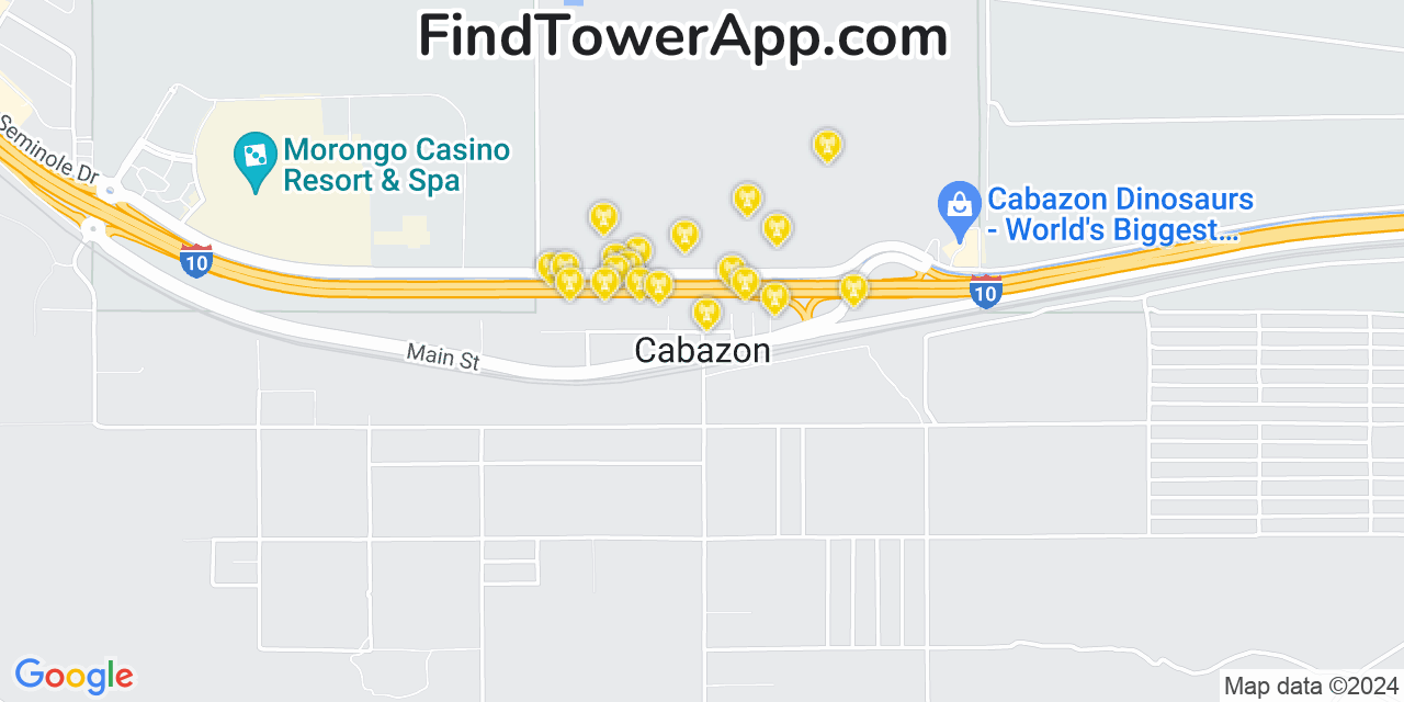 AT&T 4G/5G cell tower coverage map Cabazon, California