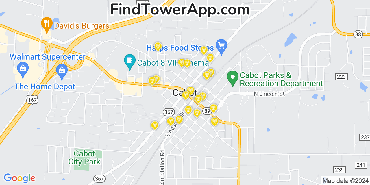 AT&T 4G/5G cell tower coverage map Cabot, Arkansas