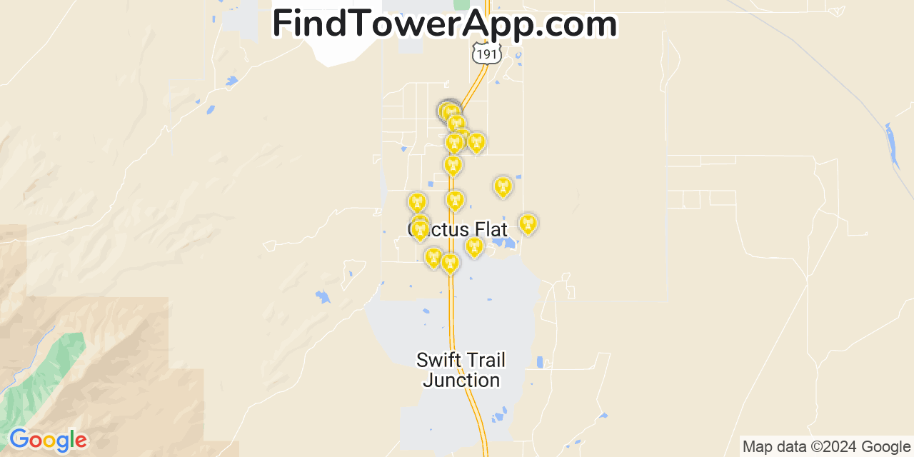 AT&T 4G/5G cell tower coverage map Cactus Flat, Arizona