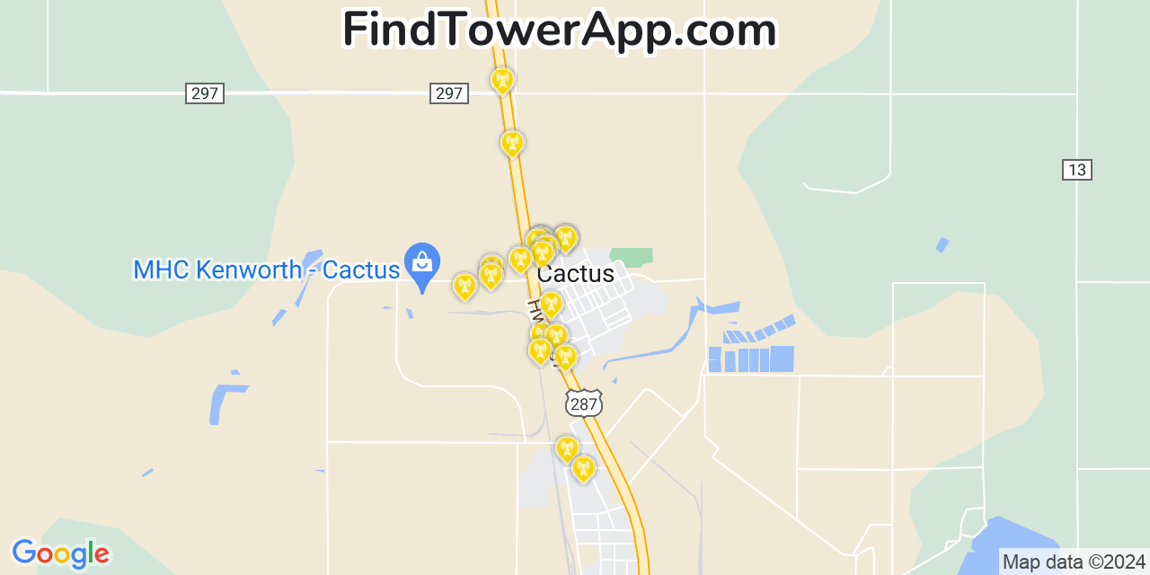 T-Mobile 4G/5G cell tower coverage map Cactus, Texas