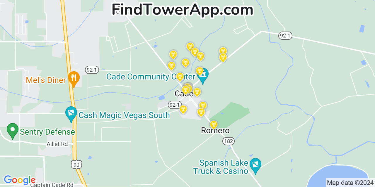 AT&T 4G/5G cell tower coverage map Cade, Louisiana