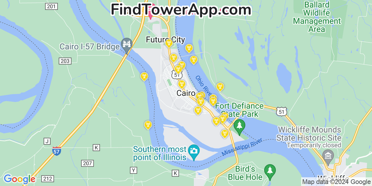Verizon 4G/5G cell tower coverage map Cairo, Illinois