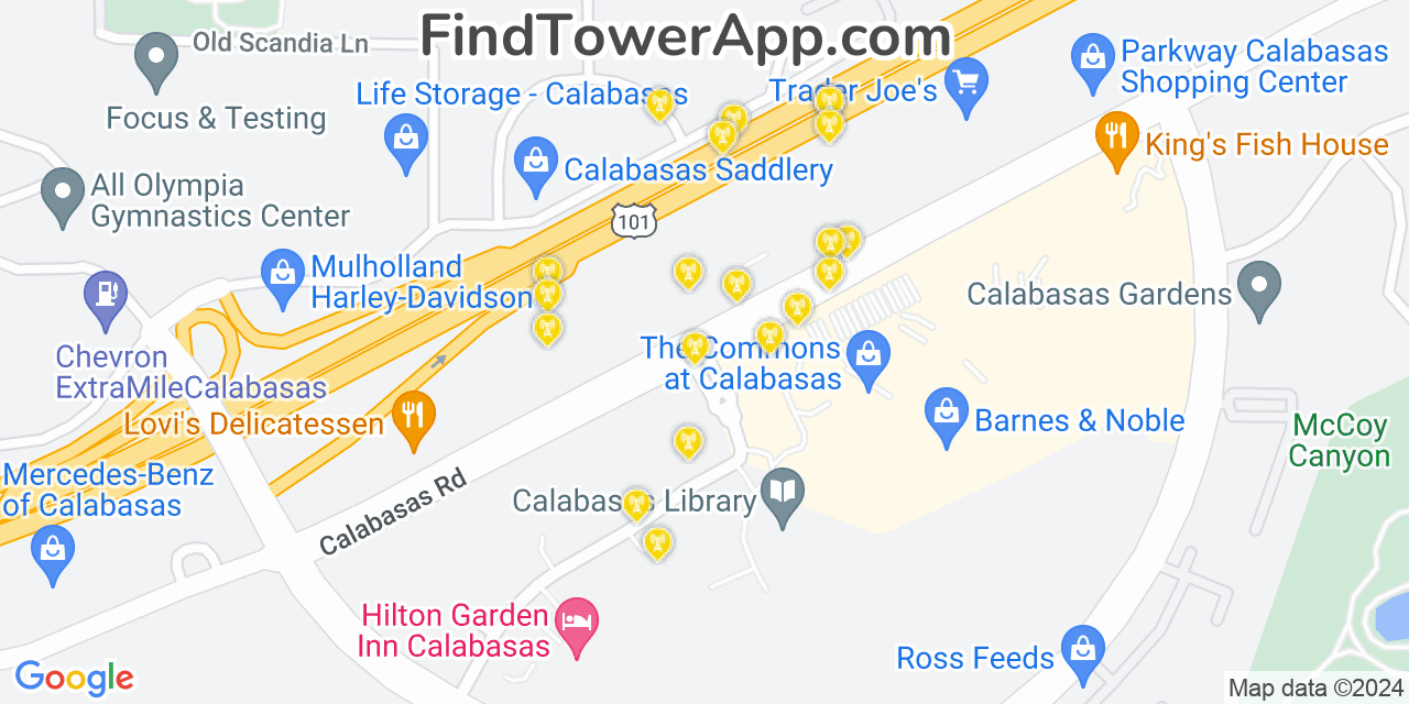 AT&T 4G/5G cell tower coverage map Calabasas, California