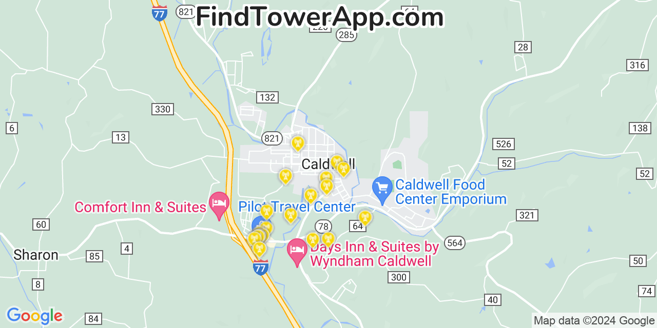 AT&T 4G/5G cell tower coverage map Caldwell, Ohio